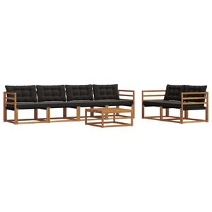 vidaXL Buiten bankenset met kussen 7 pcs Natuurlijk en Zwart