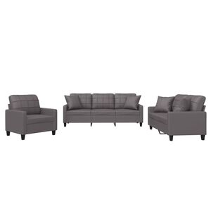 vidaXL 3-delige Loungeset met kussens kunstleer grijs