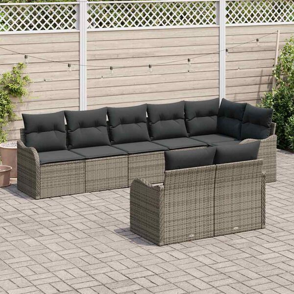vidaXL Tuin Sofa Set met kussen 8 pcs Grijs Poly riet