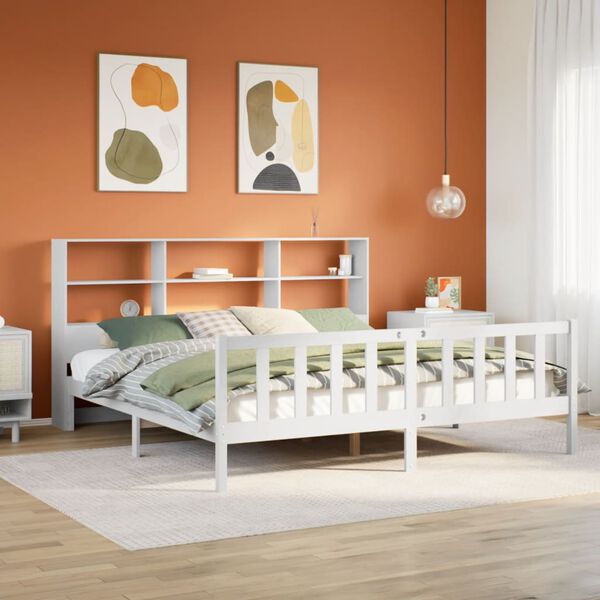 vidaXL Bed met boekenkast zonder matras grenenhout wit 180x200 cm