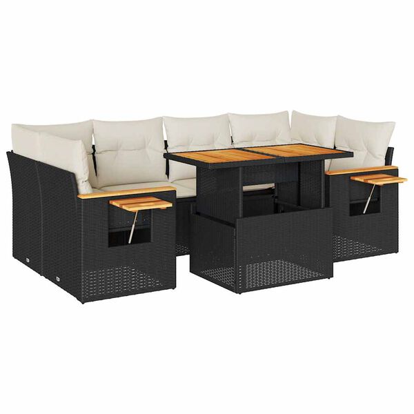 vidaXL 7-delige Loungeset met kussens poly rattan acacia zwart