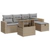vidaXL 6-delige Loungeset met kussens poly rattan beige
