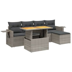vidaXL 6-delige Loungeset met kussens poly rattan grijs
