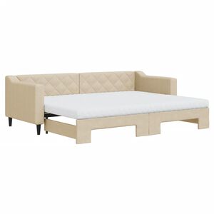 vidaXL Slaapbank met onderschuifbed en matrassen 80x200 cm stof cr&egrave;me