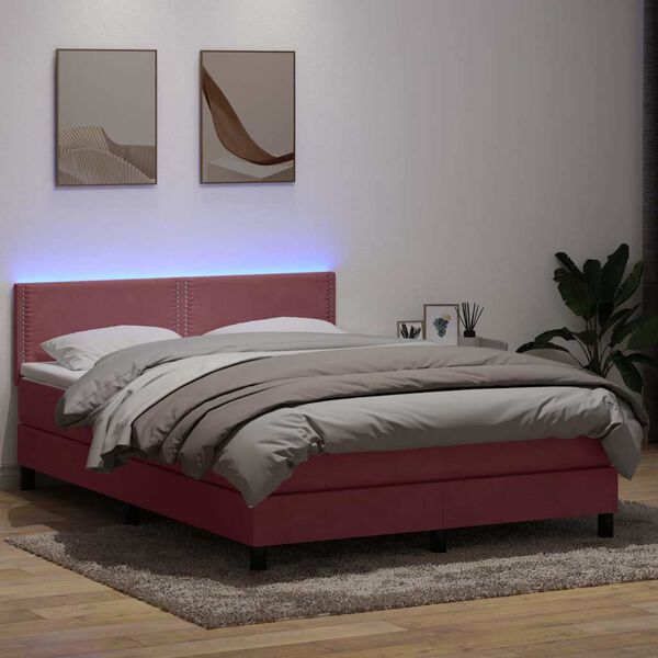 vidaXL Boxspring met matras en LED fluweel roze 160x210 cm