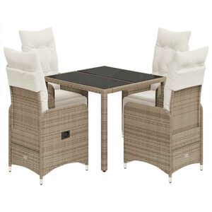 vidaXL 5-delige Bistroset met kussens poly rattan bruin