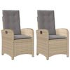 vidaXL Tuinstoelen 2 st verstelbaar kussens poly rattan gemengd beige