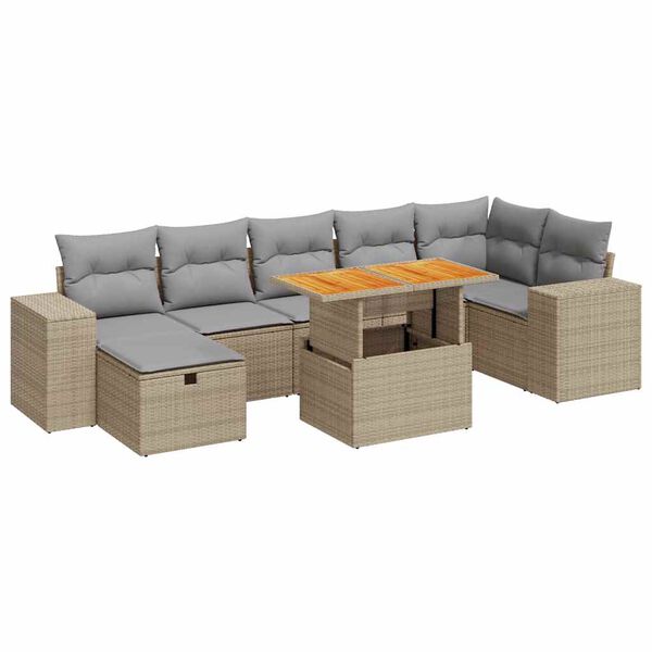 vidaXL 5-delige Loungeset met kussens poly rattan en acaciahout beige