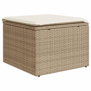 vidaXL Tuinkruk met kussen 55x55x37 cm poly rattan beige