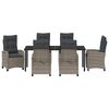 vidaXL Tuin eettafelset met kussen 7 pcs Grijs poly rattan
