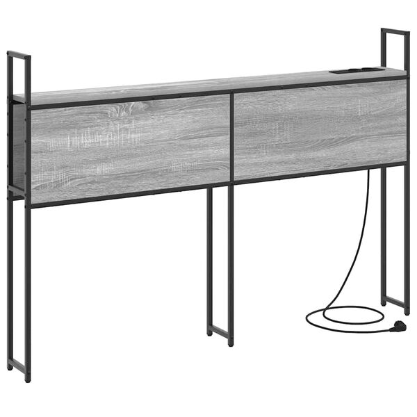 vidaXL Opberghoofdbord met Oplaadstation met plank Grijs sonoma 120 cm
