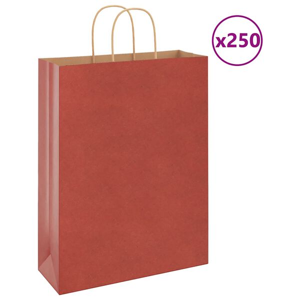 vidaXL Papieren zakken 250 st met hengsels 32x12x42 cm rood