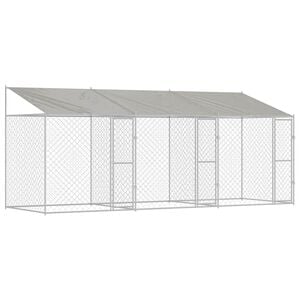 vidaXL Hondenkooi met Dak zilver 600 x 200 x 256 cm Staal en PE