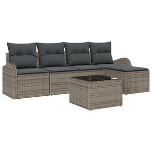 vidaXL Bankstel met kussen met opslag 6 pcs Grijs poly rattan