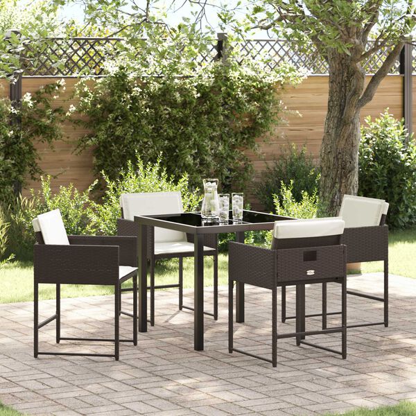 vidaXL Tuin eettafelset met kussen 5 pcs Bruin poly rattan