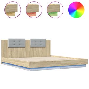 vidaXL Bedframe met hoofdbord en LED sonoma eikenkleurig 180x200 cm