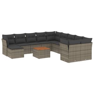 vidaXL 12-delige Loungeset met kussens poly rattan grijs