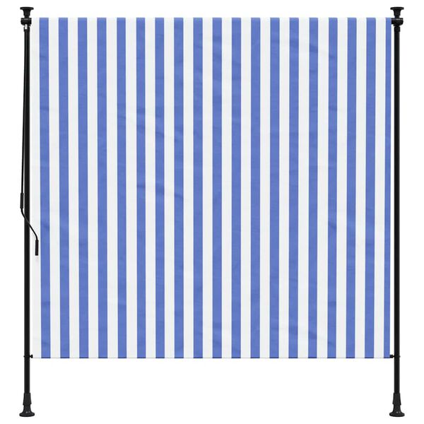 vidaXL Rolgordijn voor buiten 200x270 cm stof en staal blauw en wit