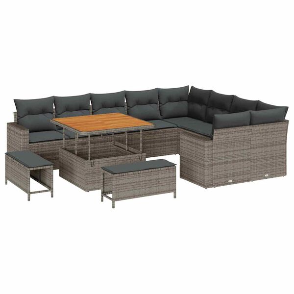 vidaXL Tuinbankenset met kussen 13 pcs Grijs poly rattan