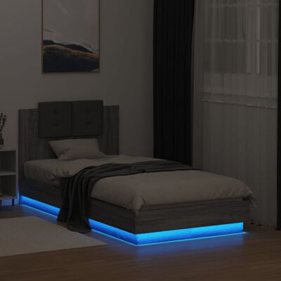 vidaXL Bedframe met hoofdbord en LED grijs sonoma eikenkleur 90x190 cm