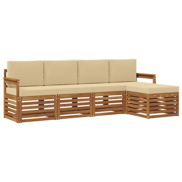 vidaXL Sofa-Sets 5 pcs Natuurlijk en Beige Massief Acaciahout