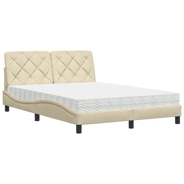 vidaXL Bed met matras stof cr&egrave;mekleurig 140x200 cm