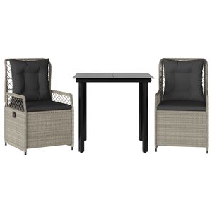 vidaXL 3-delige Tuinset met kussens poly rattan lichtgrijs
