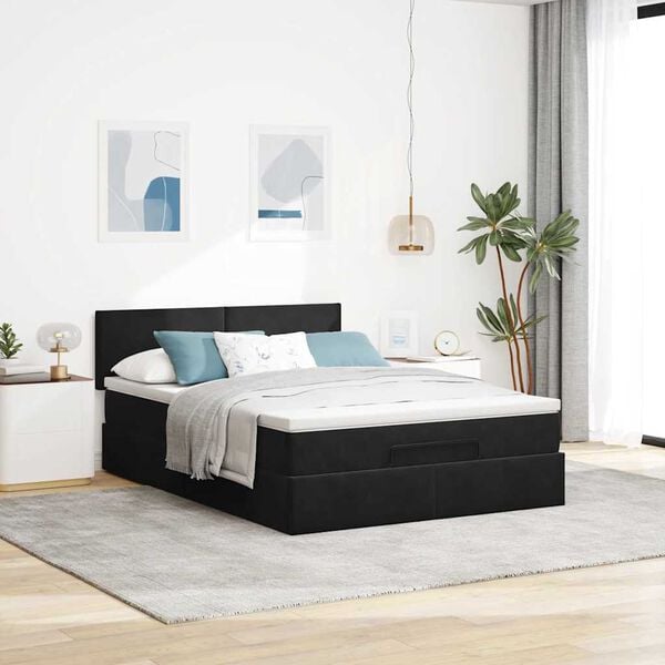 vidaXL Ottoman bed met matras en LED's 140x190cm fluweel zwart
