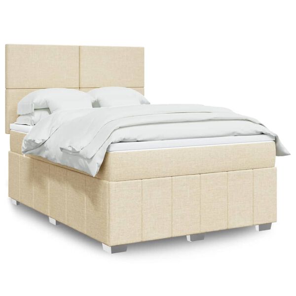 vidaXL Boxspring met matras stof cr&egrave;mekleurig 160x200 cm