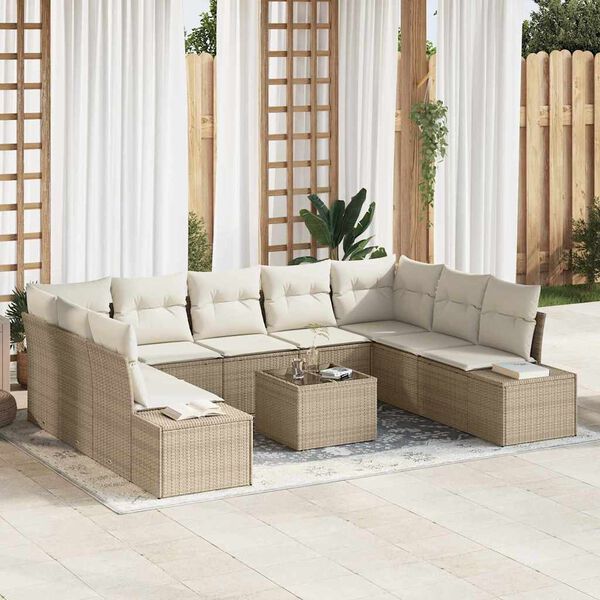 vidaXL Tuinbankenset met kussen 9 pcs Beige en Cr&egrave;me Polyrattan