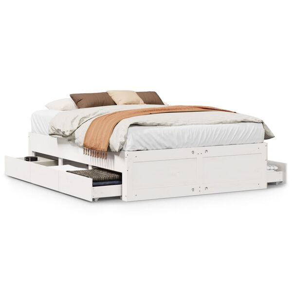 vidaXL Bedframe zonder matras met lades grenenhout wit 150x200 cm
