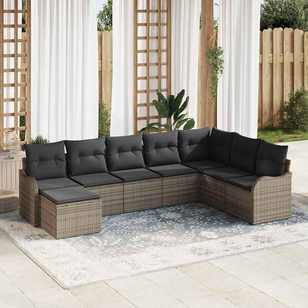 vidaXL Tuin Sofa Set met kussen 8 pcs Grijs Poly riet