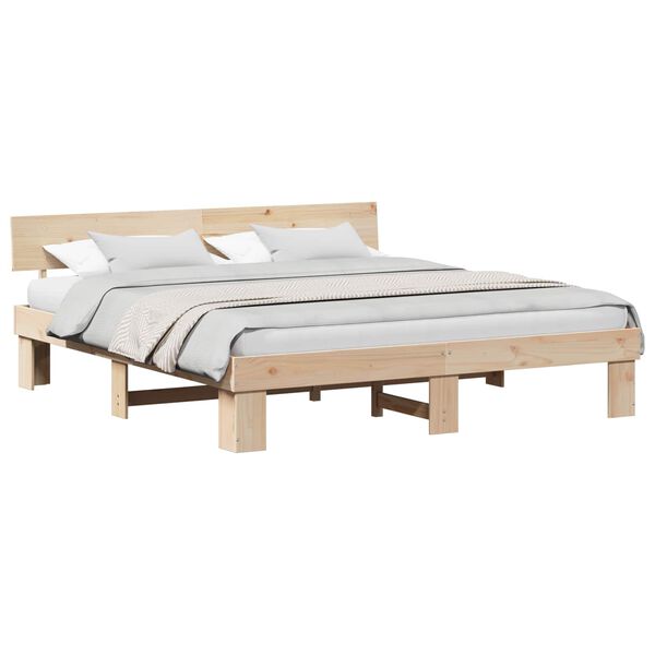 vidaXL Bedframe met hoofdeinde Naturel 180 x 200 cm Massief grenenhout