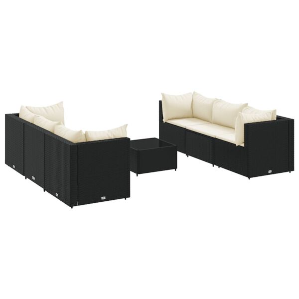 vidaXL 7-delige Loungeset met kussens poly rattan zwart