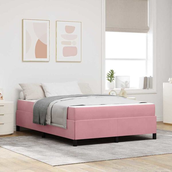 vidaXL Bedframe met matras Roze 140 x 190 cm Stof