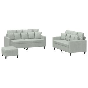 vidaXL 3-delige Loungeset met kussens fluweel lichtgrijs