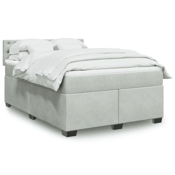 vidaXL Boxspring met matras fluweel lichtgrijs 140x190 cm