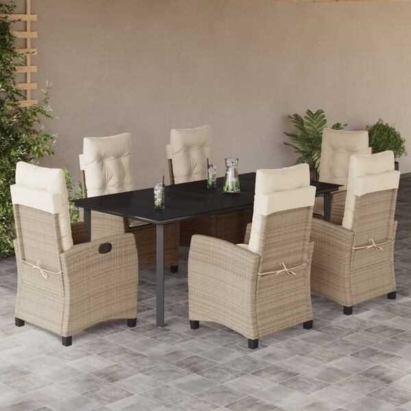 vidaXL 7-delige Tuinset met kussens poly rattan beige