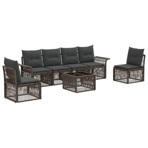 vidaXL Tuinbankenset 7 st 6-zits Grijs poly rattan