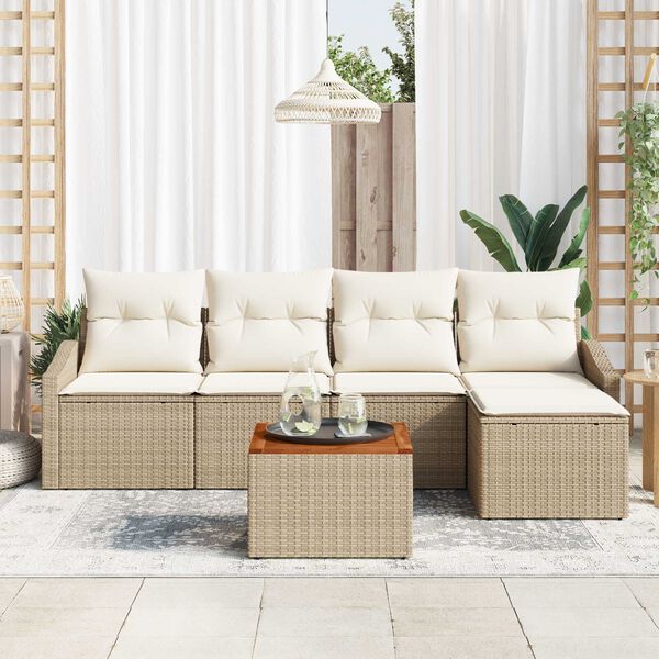 vidaXL Tuinbankenset met opslag 6 pcs Beige en Cr&egrave;me poly rattan