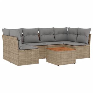 vidaXL 7-delige Loungeset met kussens poly rattan gemengd beige