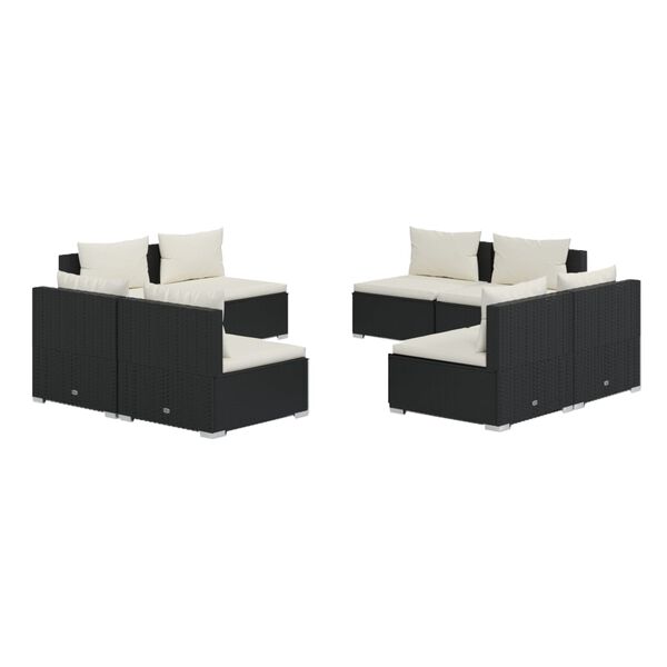 vidaXL 8-delige Loungeset met kussens poly rattan zwart