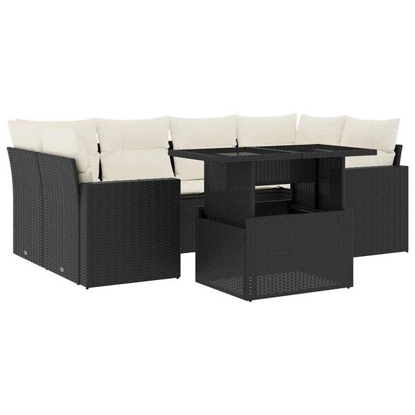 vidaXL 7-delige Loungeset met kussens poly rattan zwart