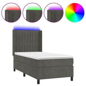 vidaXL Boxspring met matras en LED fluweel donkergrijs 90x190 cm