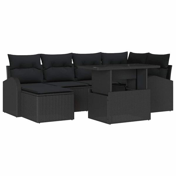 vidaXL Tuin Sofa Set 7 pcs Zwart Poly rattan en gepoedercoat staal