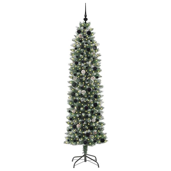 vidaXL Kunstmatige slanke kerstboom met 300 LED Groen en Wit 210 cm