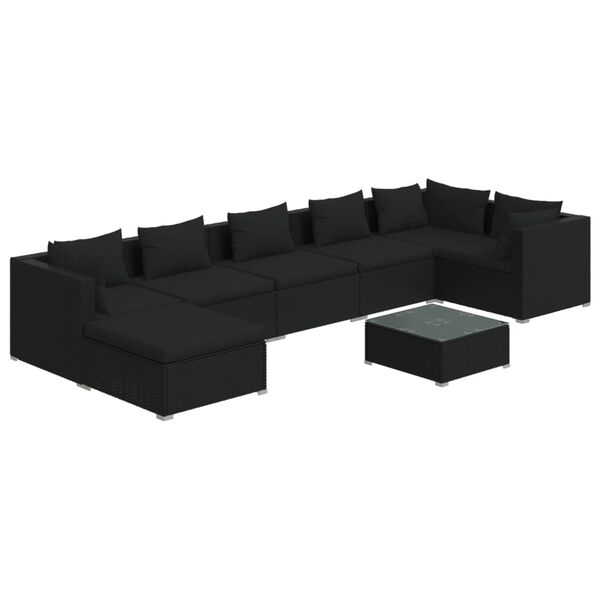 vidaXL 8-delige Loungeset met kussens poly rattan zwart