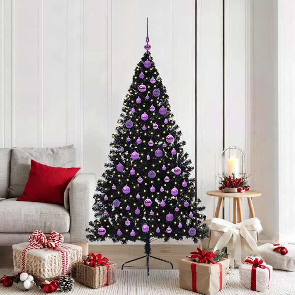 vidaXL Kunstmatig Voorverlicht Kerstboom met 300 LED Zwart 180 cm PVC