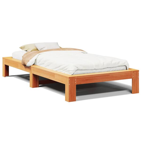 vidaXL Bedframe zonder matras massief grenenhout wasbruin 75x190 cm