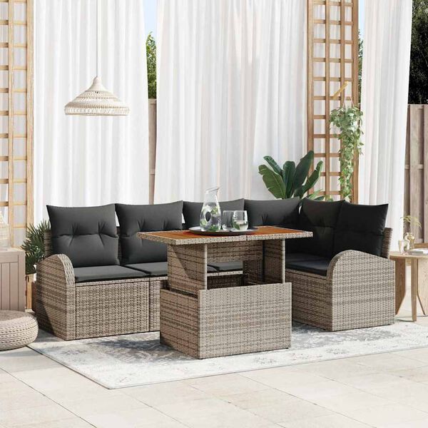 vidaXL Tuin Sofa Set met opslag 6 pcs Grijs Poly riet